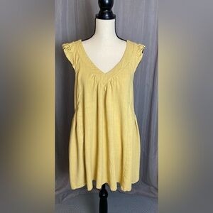 Three Bird Nest Yellow Lined Blend Short Summer Dress with Pockets Small